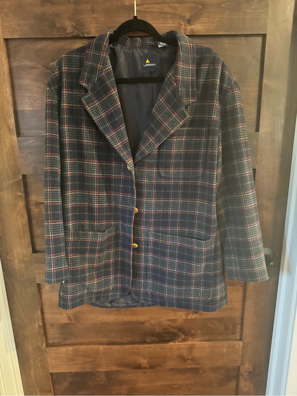 Women's Navy Plaid Blazer with Red & Green Accents